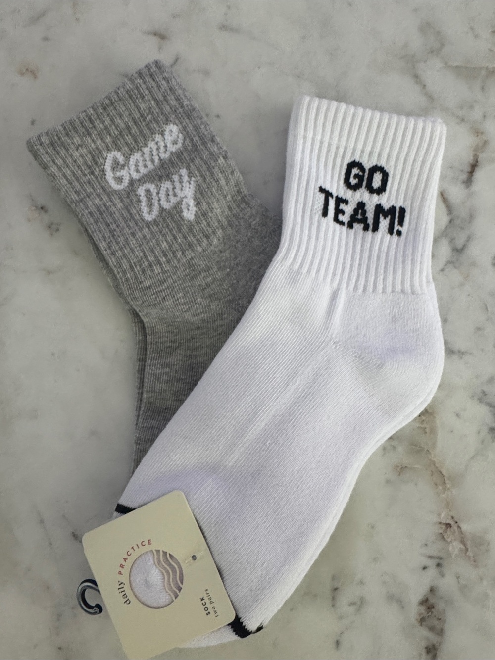 Anthropologie 'GO TEAM!' White & 'Game Day' Gray Crew Socks